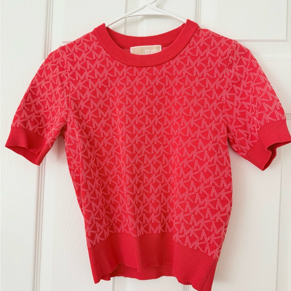 Michael Kors Coral Patterned Short Sleeve Sweater
